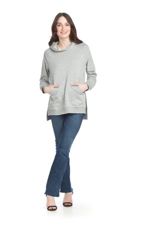 ST-15281 - Hooded Tunic with Kangaroo Pocket and Side Slits - Colors: Emerald, Denim, Grey - Available Sizes:XS-XXL - Catalog Page:4 